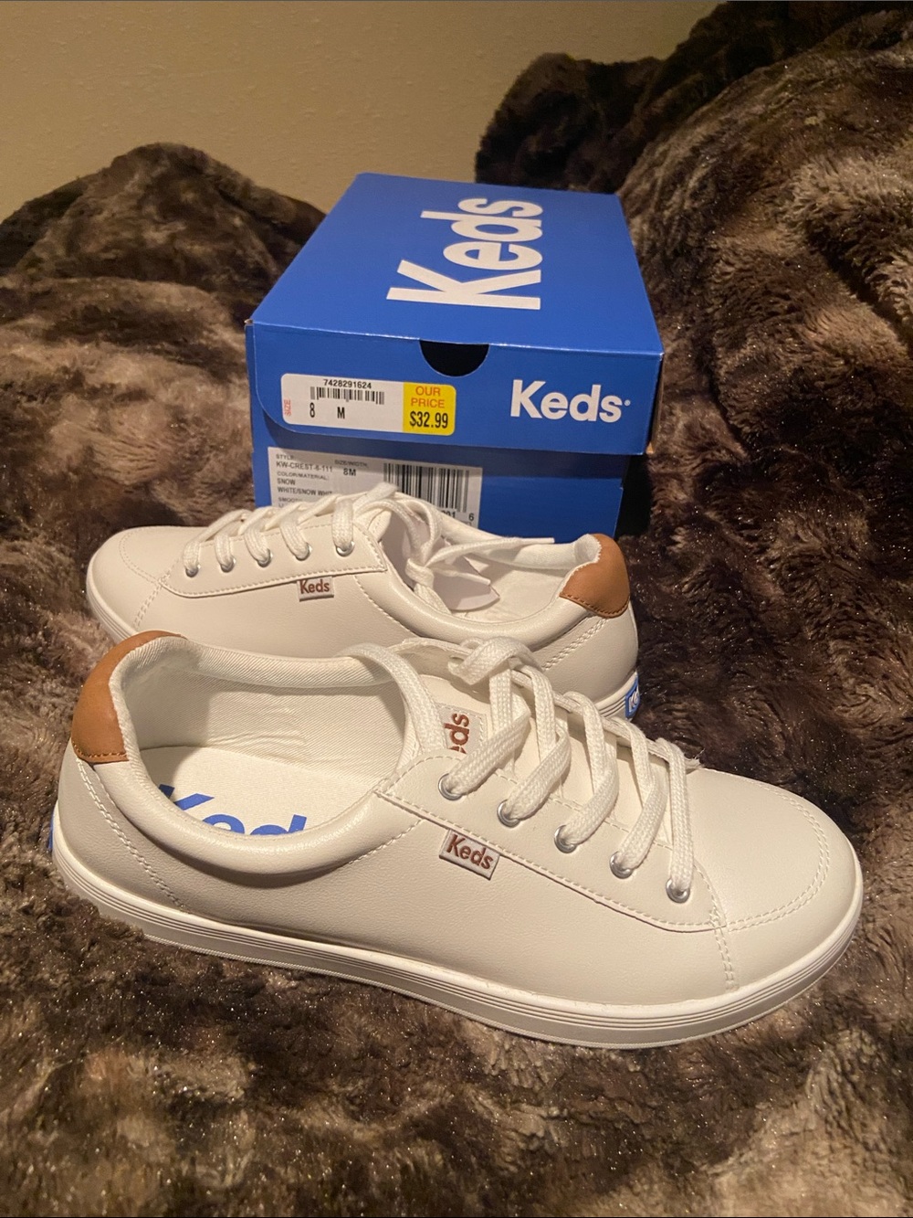 Keds Women’s White Sneakers with Tan Heel Patch